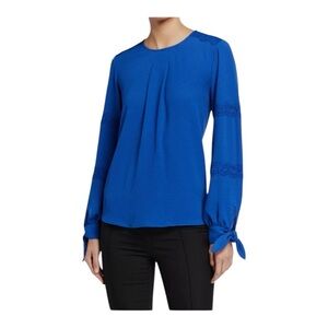 Michael Kors Women's Blue Lace Trim and  Tie Long Sleeve size L. Office, career